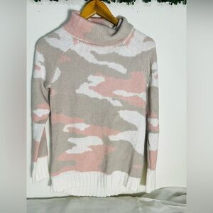 BOSTON PROPER Camo Turtleneck Knit Sweater Women's Size Small Pink Camouflage S